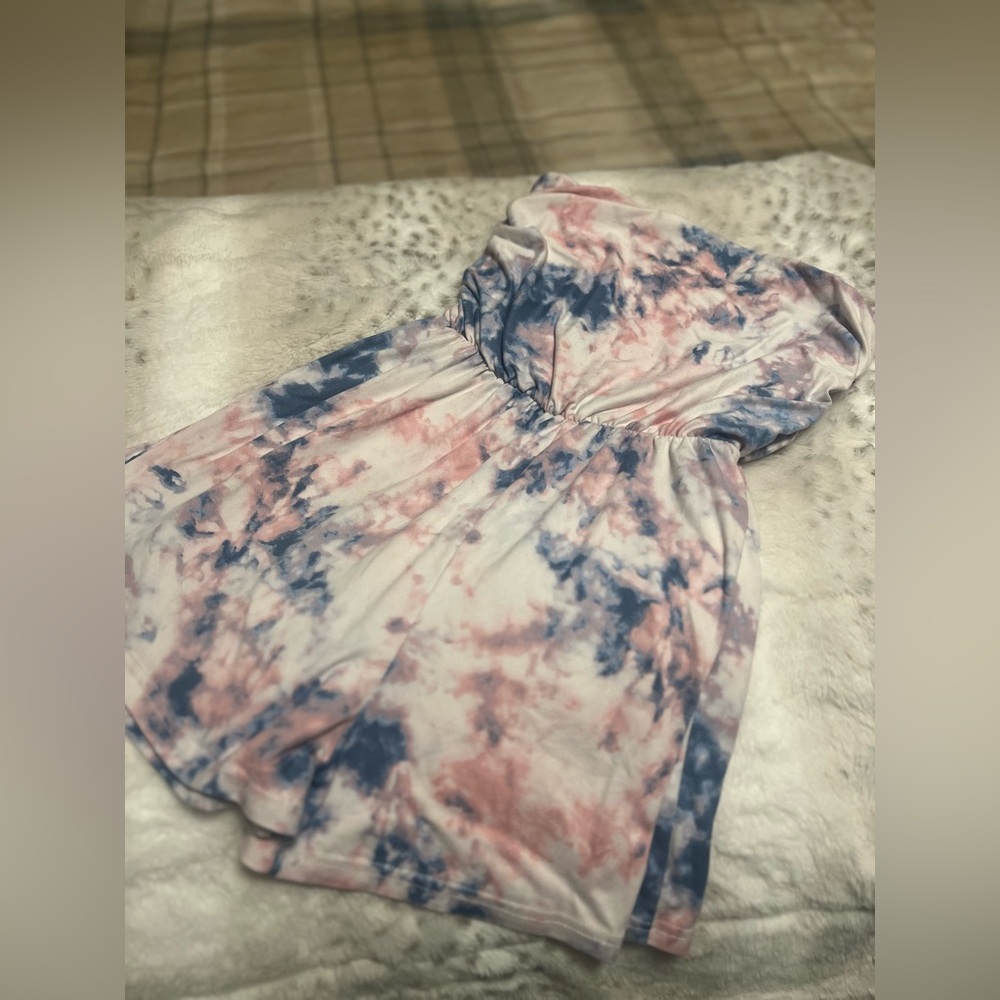 Pink And Blue Strapless Romper